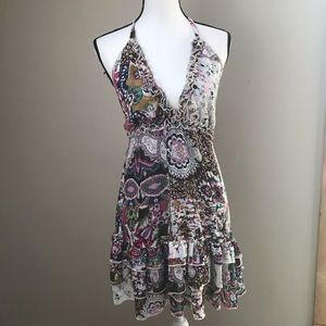 Elan Halter Top Ruffled Floral Patchwork Dress M